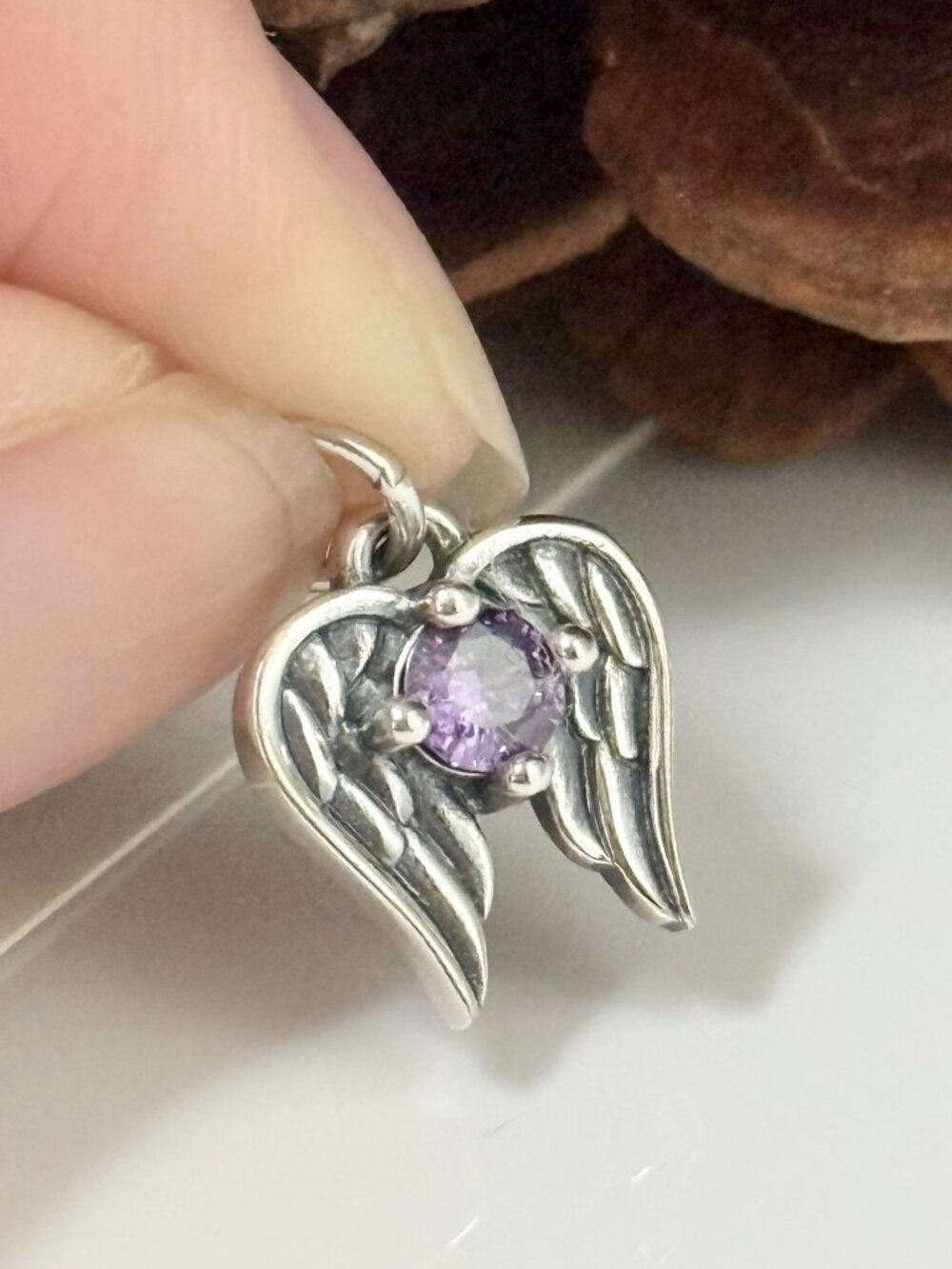 Angel Wings February Birthstone Charm-Amethyst
